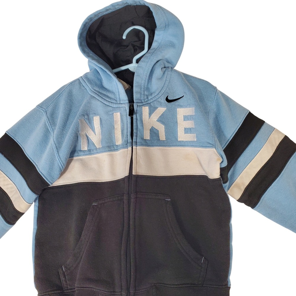 Nike Boys Light Blue Black Colorblock Full Zip Hoodie Sweatshirt Size 4